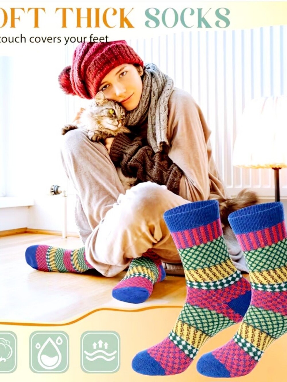 Colorful Patterned Thick Cozy Socks - Ten Pairs - Picture 3 of 3